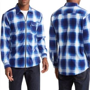 Vintage 1946 Plaid Polar Fleece Zip Shirt Jacket Navy/White Large